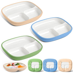 domensi kids porcelain plate with silicone sleeve for mess-free feeding