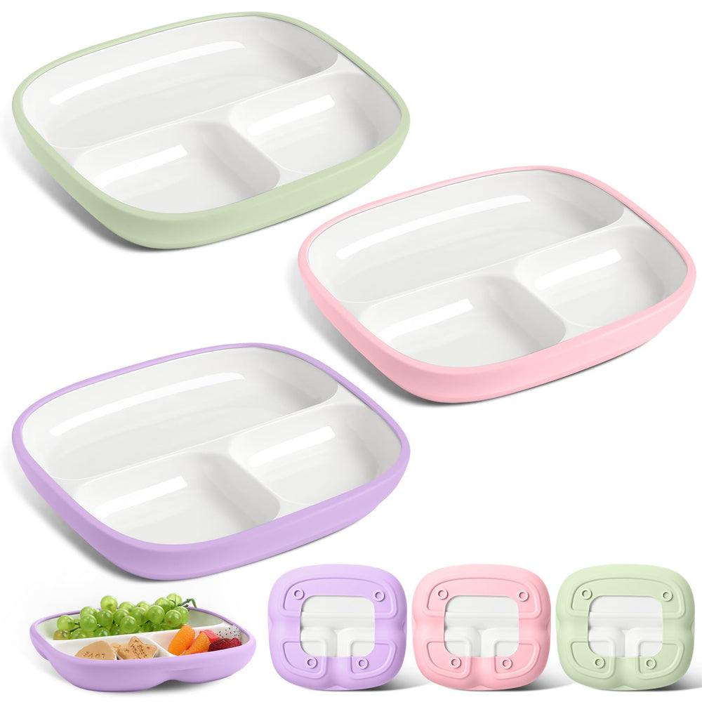 Domensi kids porcelain plates with silicone sleeve multicolor set improves mealtime interest.