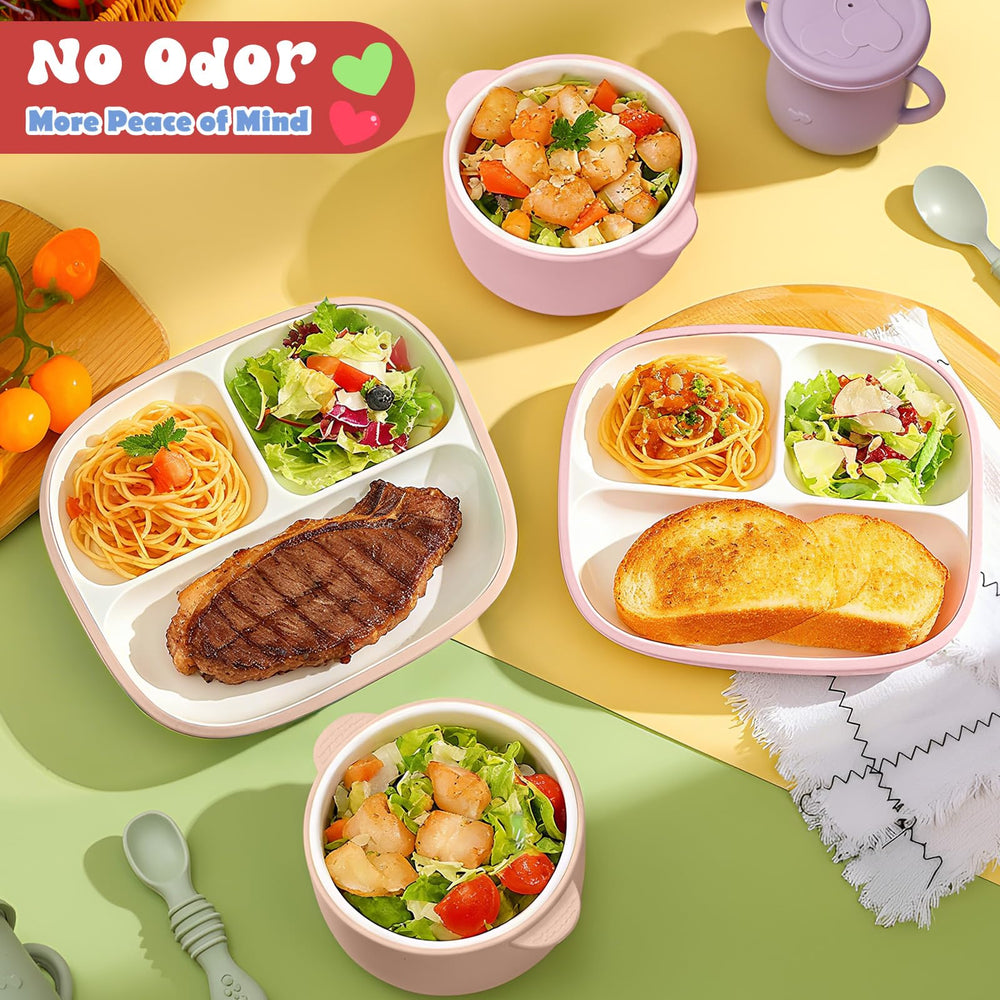 Domensi pink and beige set colors add cheerful dining for toddlers