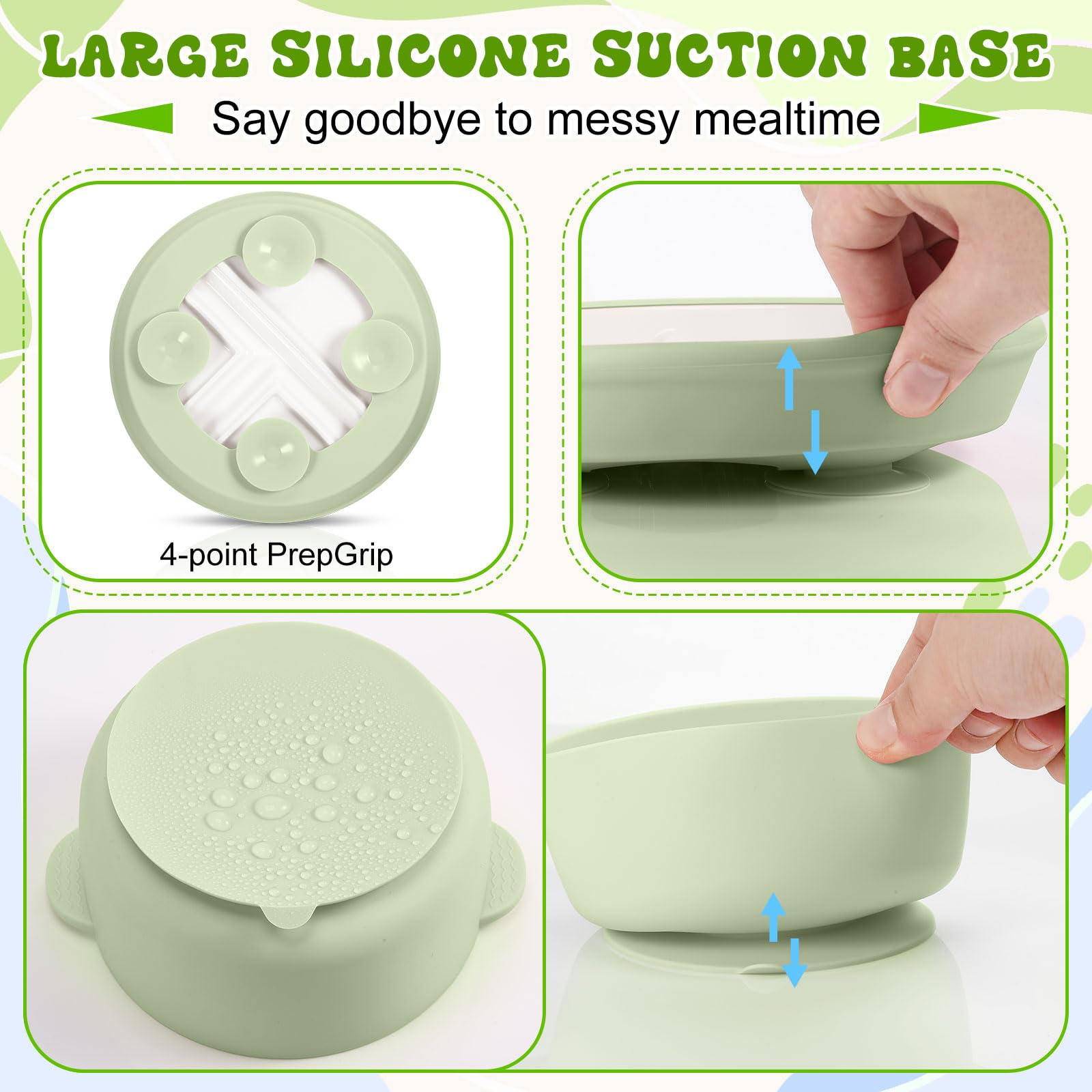 Domensi porcelain bowls with silicone sleeve prevent slipping during feeding time.