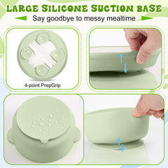 Domensi porcelain bowls with silicone sleeve prevent slipping during feeding time.