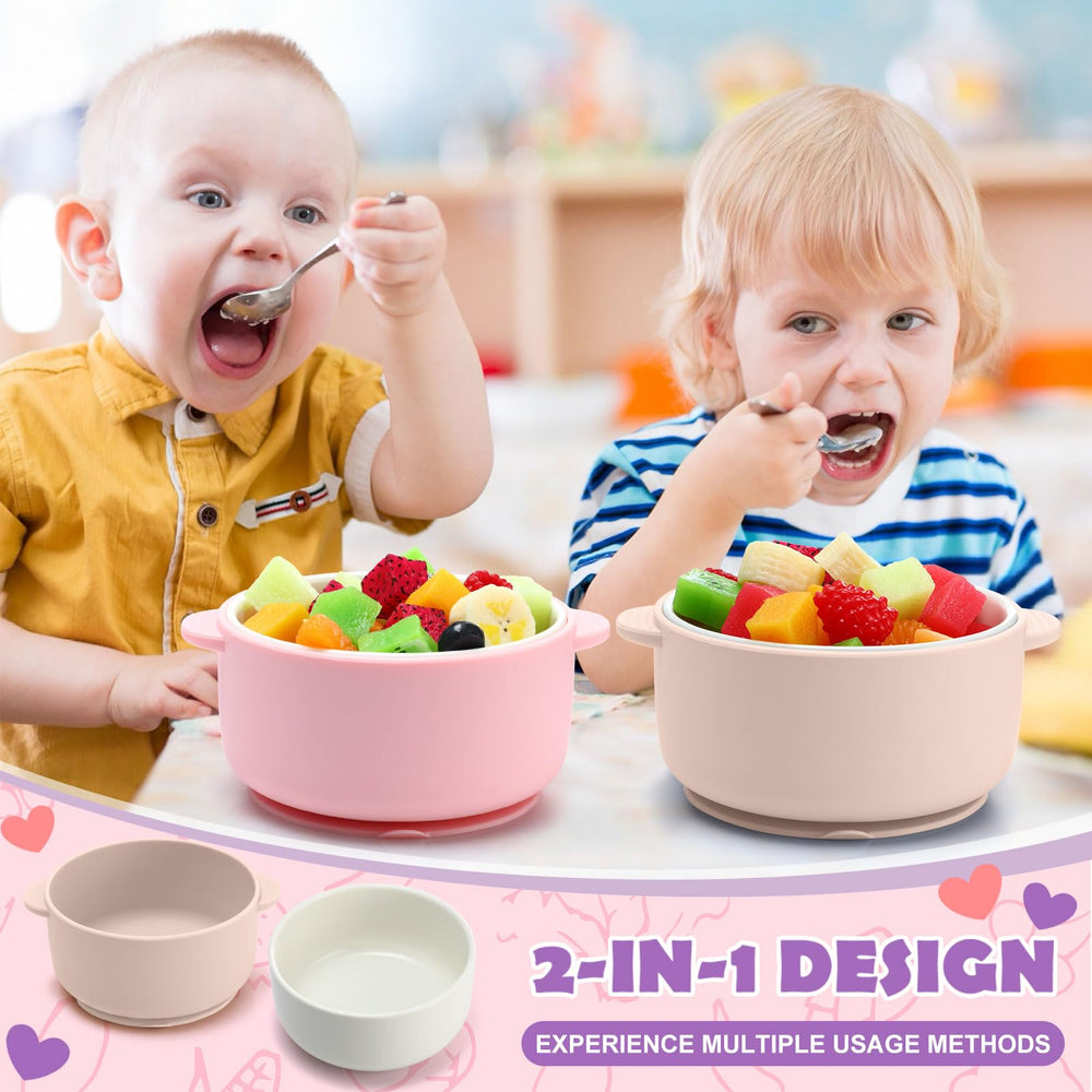 Domensi pink-beige design appeals to kids and makes mealtime feel welcoming.