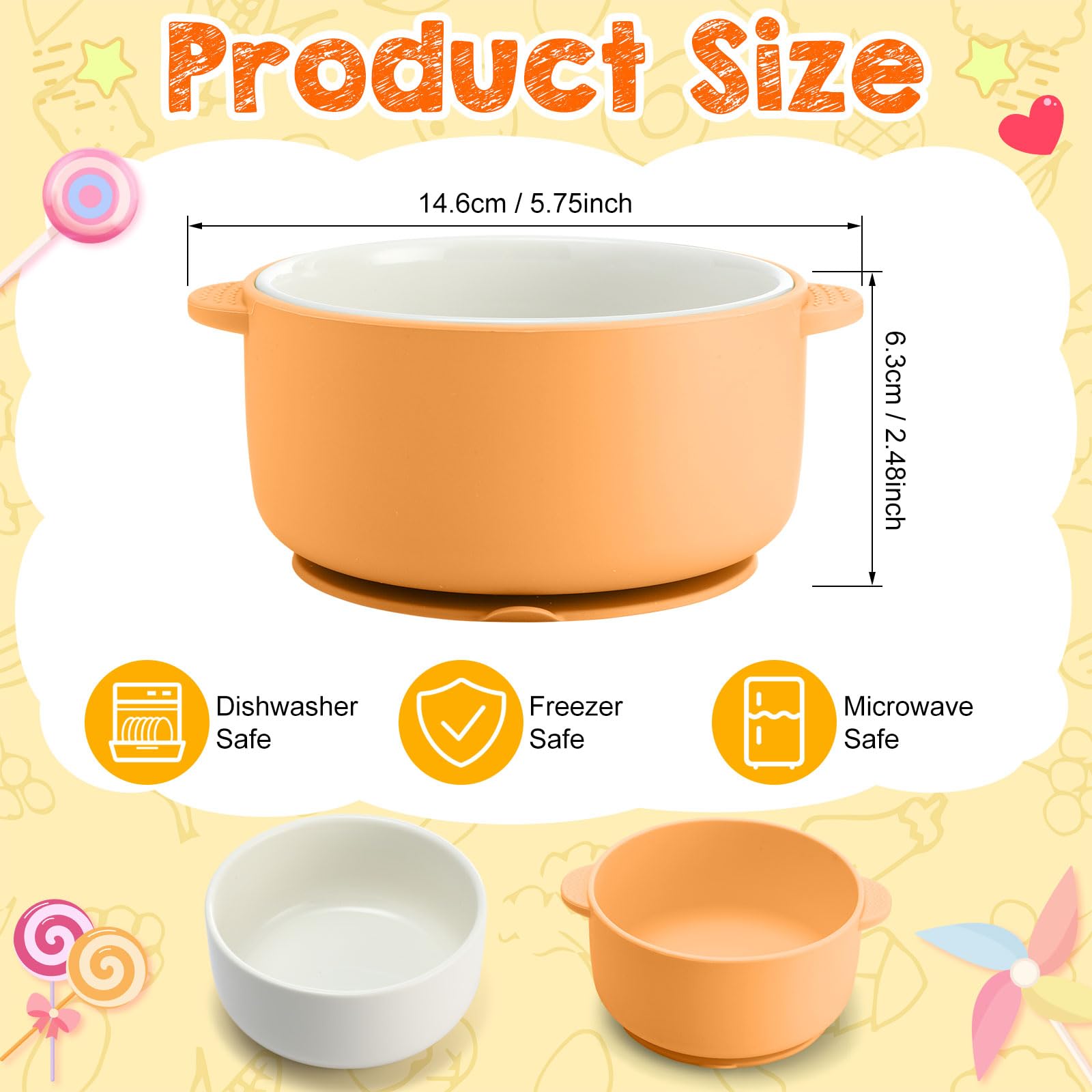 Domensi silicone sleeve suction base closeup shows anti-slip grip for stable meals.