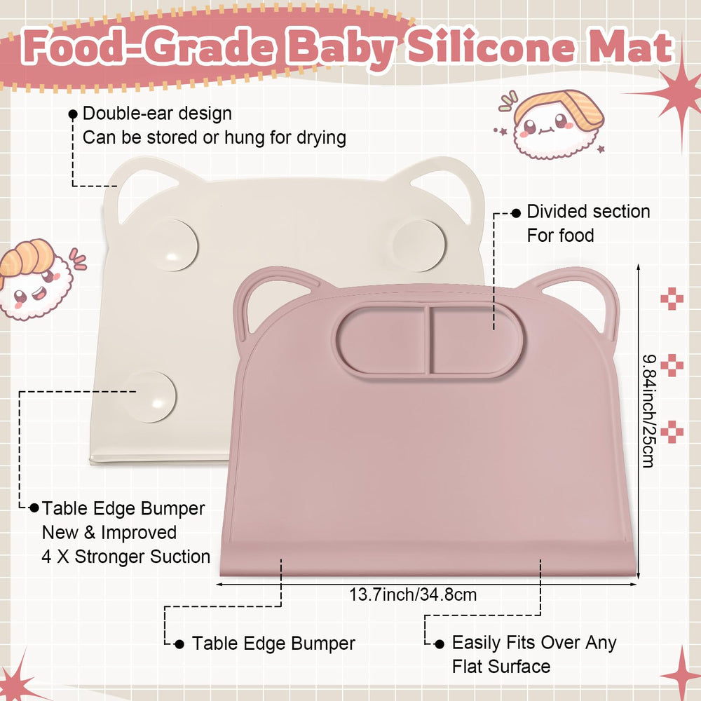 Domensi beige silicone suction placemat with non-slip grip for easy meals.