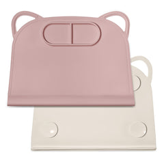 Domensi pink silicone suction placemat with teething edge, for mess-free dining.