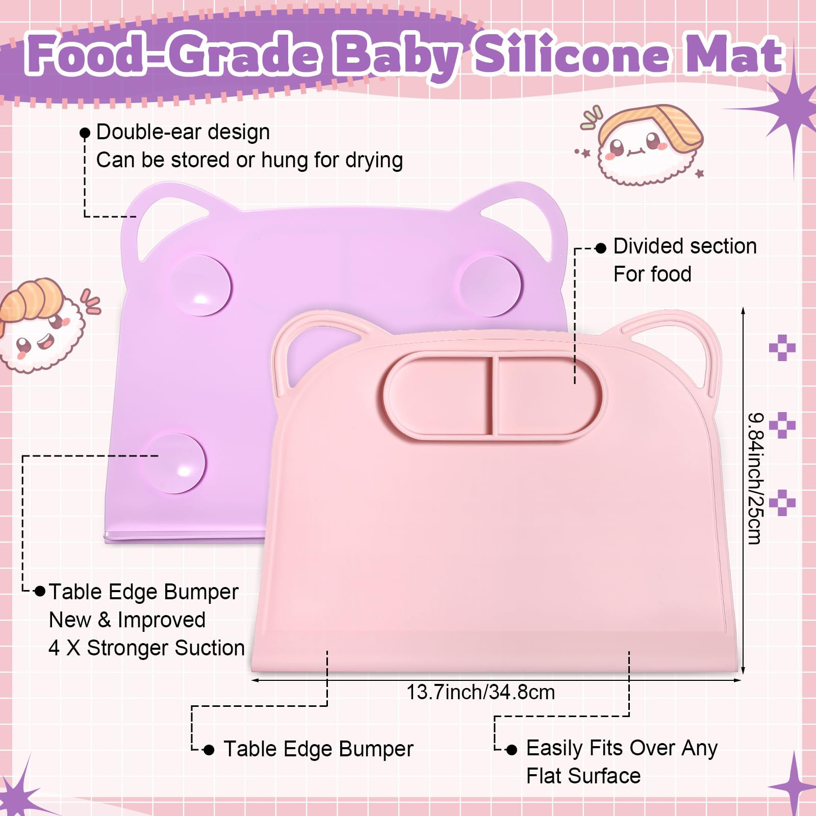 Domensi silicone suction placemat purple keeps meals tidy with strong suction.