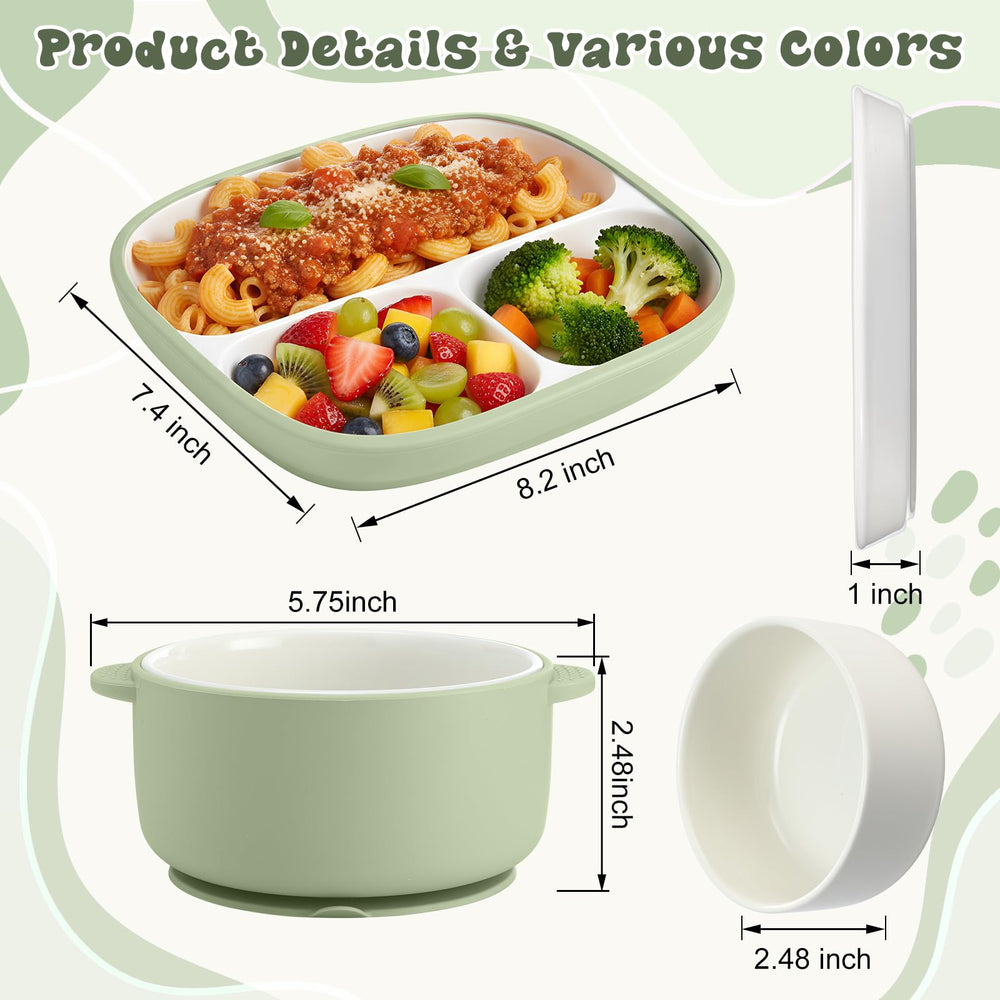 Domensi square porcelain green plate with suction prevents spills at mealtime.