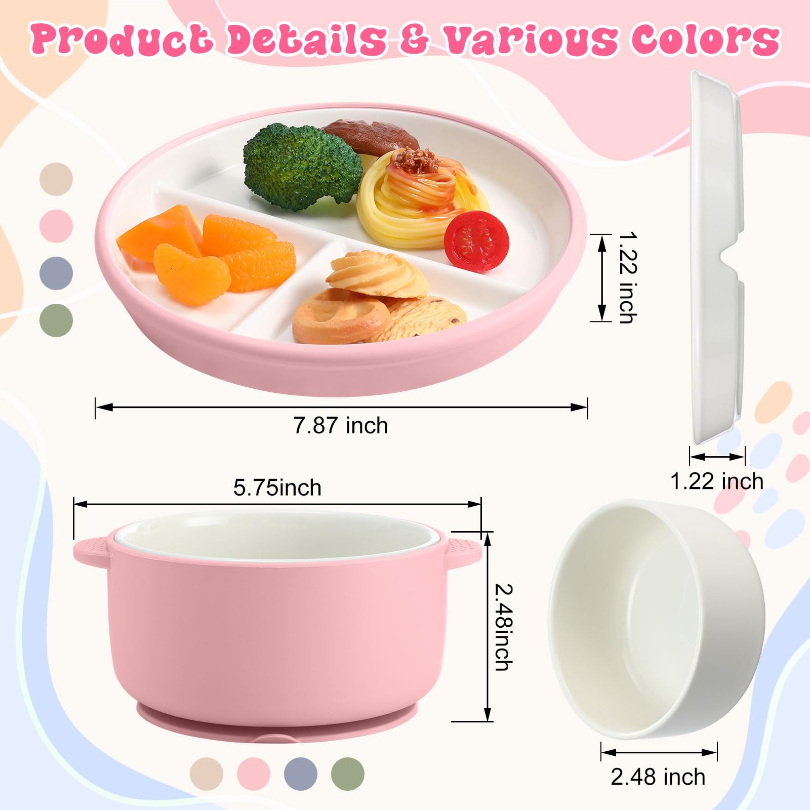 Domensi suction porcelain plate beige supports self-feeding with divided sections