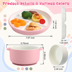 Domensi suction porcelain plate beige supports self-feeding with divided sections