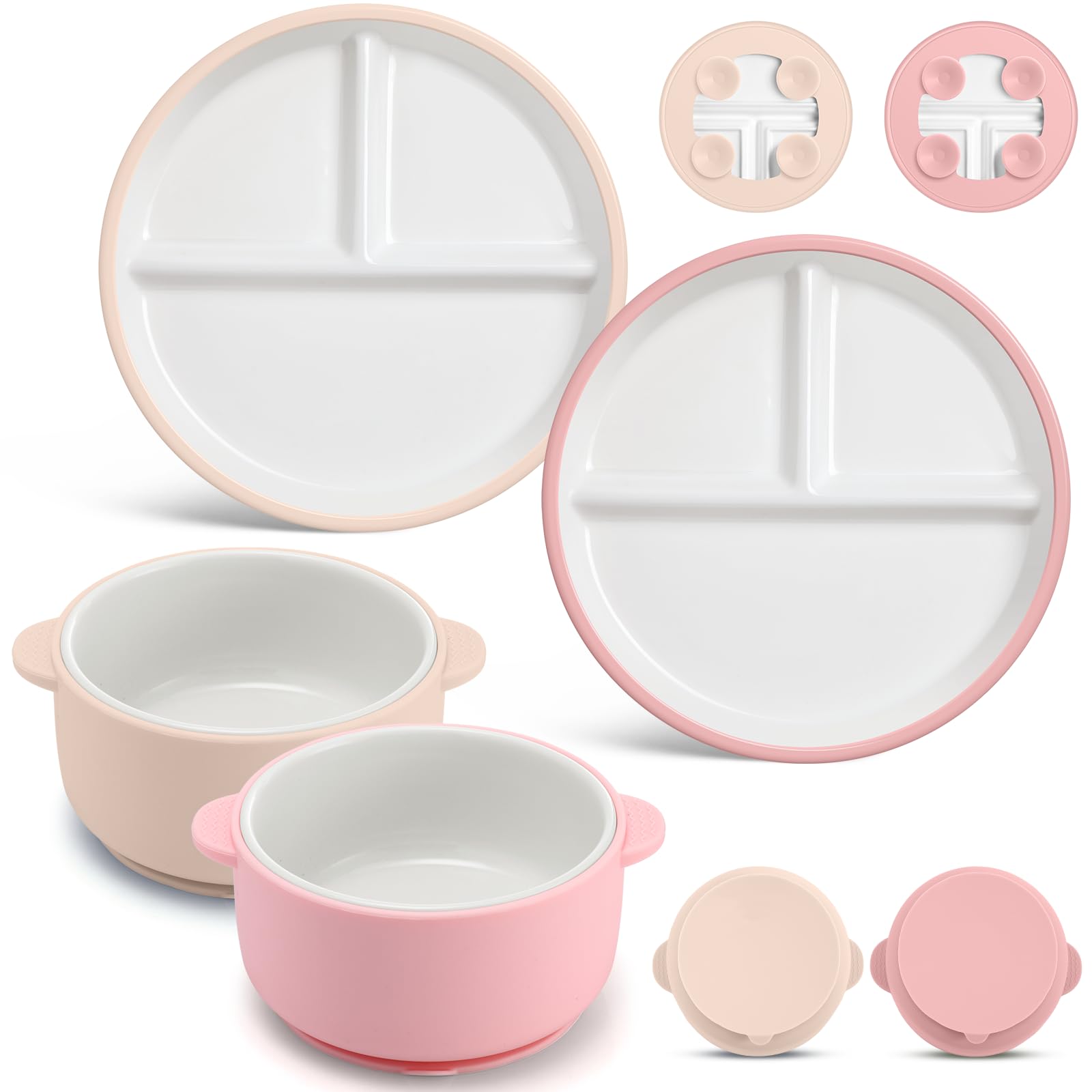Domensi suction porcelain plate pink keeps meals neat during family dinners