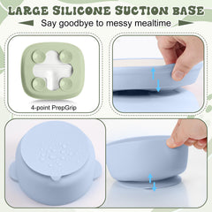 Domensi toddler bowl with silicone sleeve blue anti-slip for stable feeding.