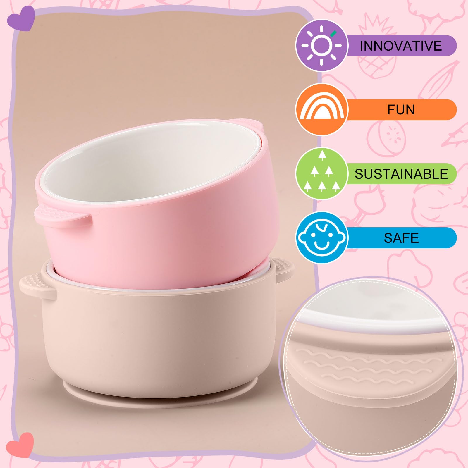 Domensi porcelain bowls are microwave-safe for quick reheats during toddler meals.