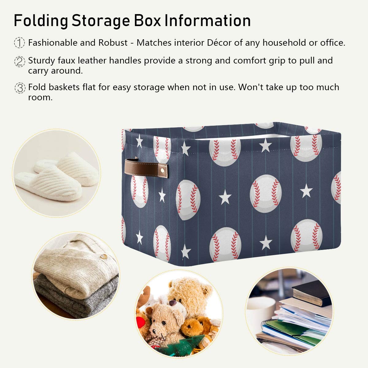 DOMIKING rectangular storage bin measures 15 by 11 by 9.5 inches for toys and laundry.