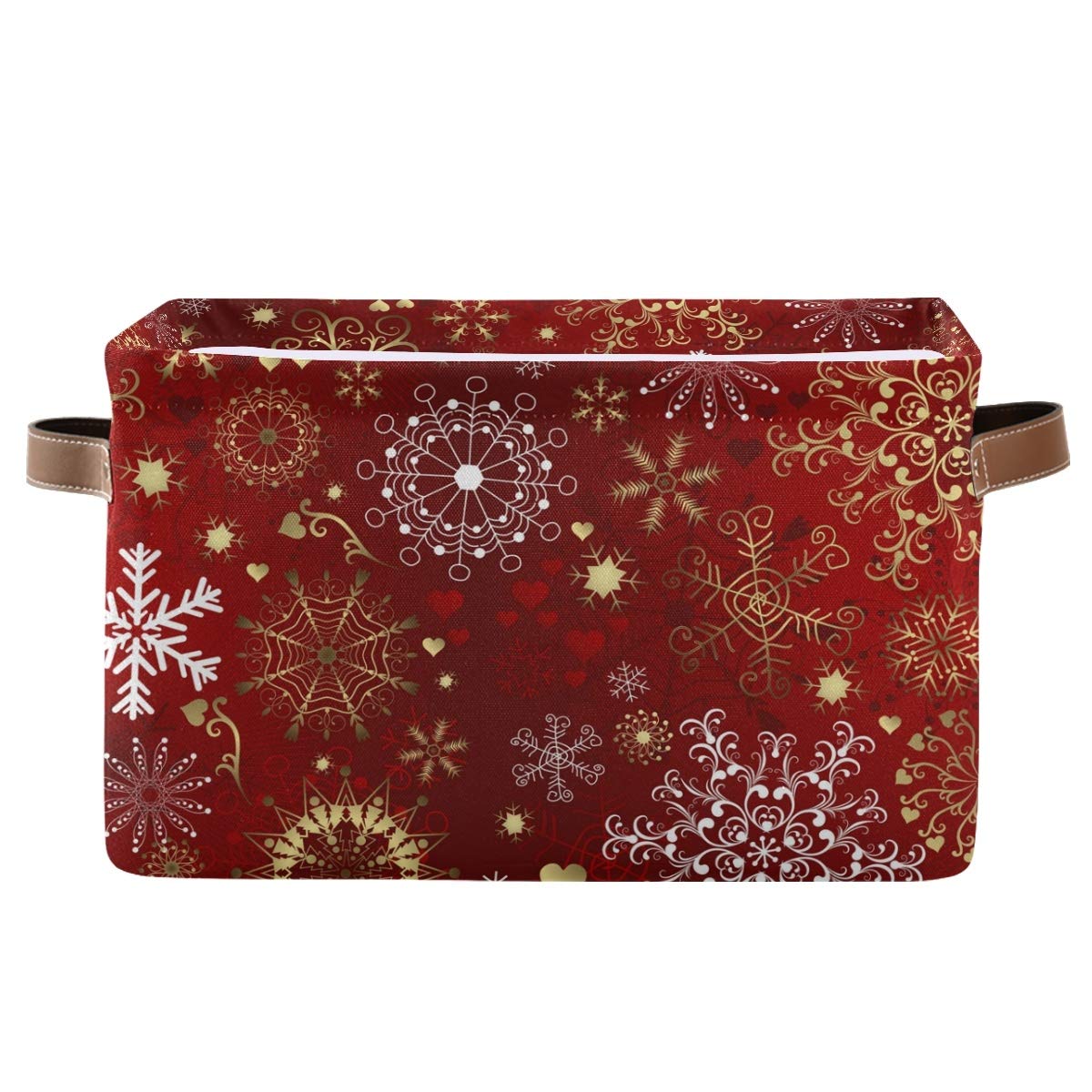 DOMIKING rectangular Christmas storage bin front view with snowflake print for kid-friendly organization
