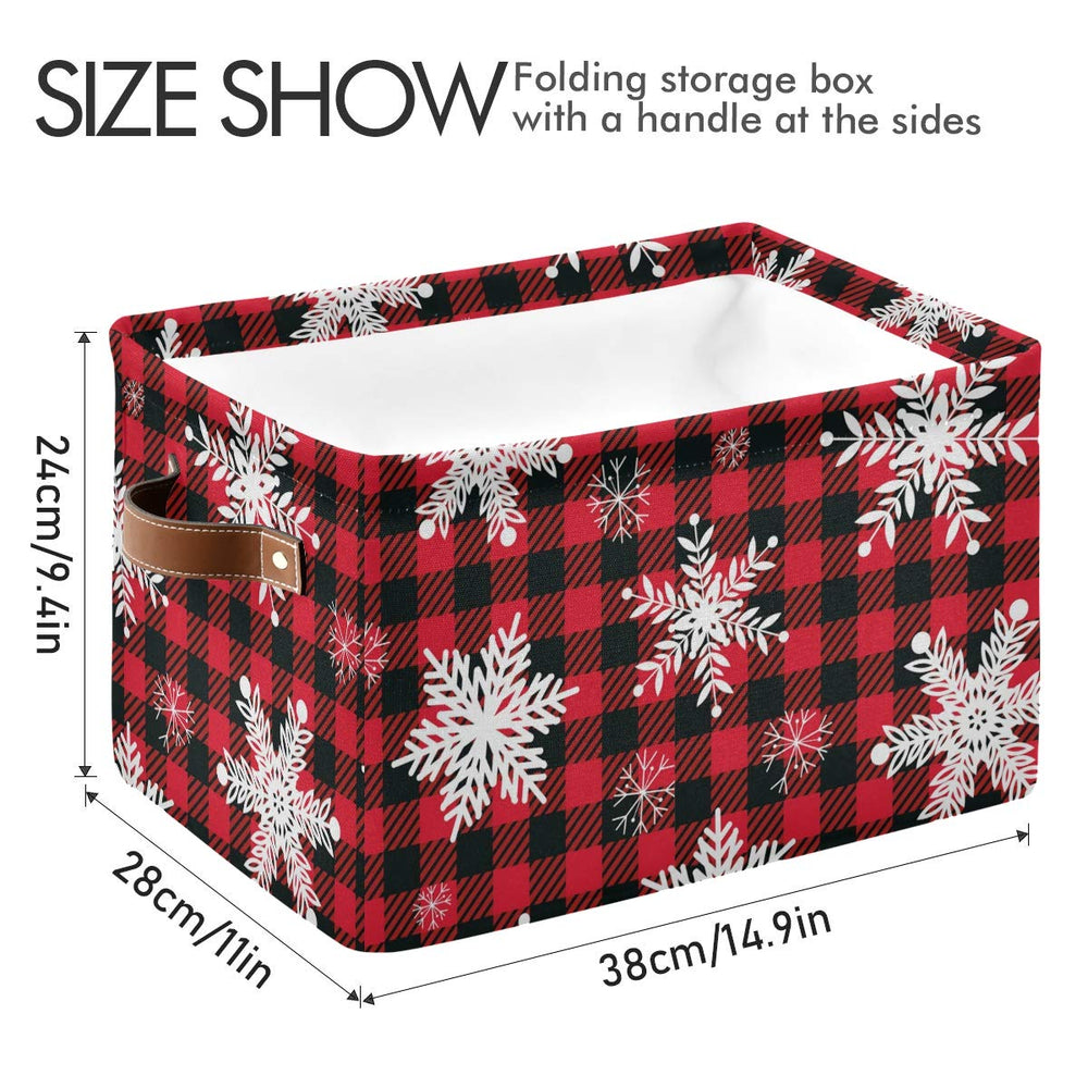 DOMIKING storage bin with sturdy PU leather handles for easy carrying and organization.