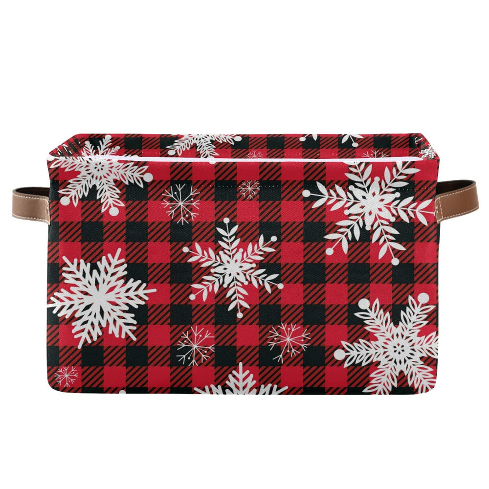 DOMIKING rectangular Christmas storage bin with snowflakes pattern for kid-friendly decor and clutter control.