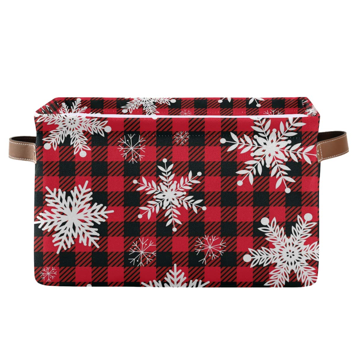 DOMIKING rectangular Christmas storage bin with snowflakes pattern for kid-friendly decor and clutter control.
