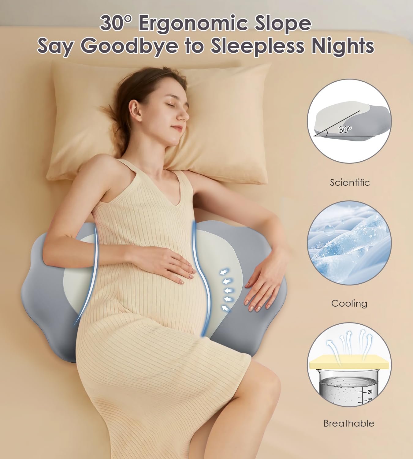 DONAMA maternity pillow cradles belly and back for side sleeping comfort