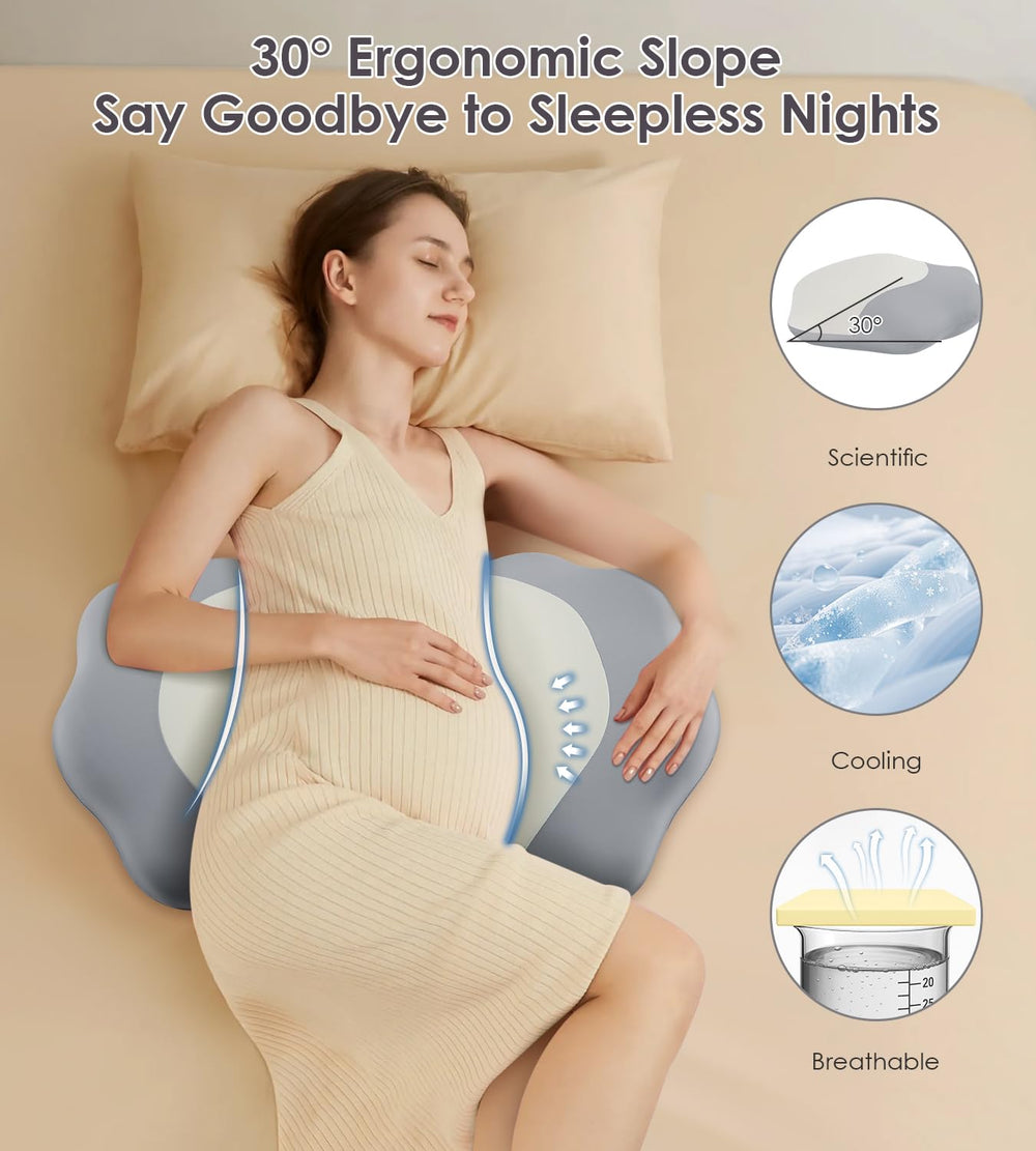 DONAMA maternity pillow cradles belly and back for side sleeping comfort