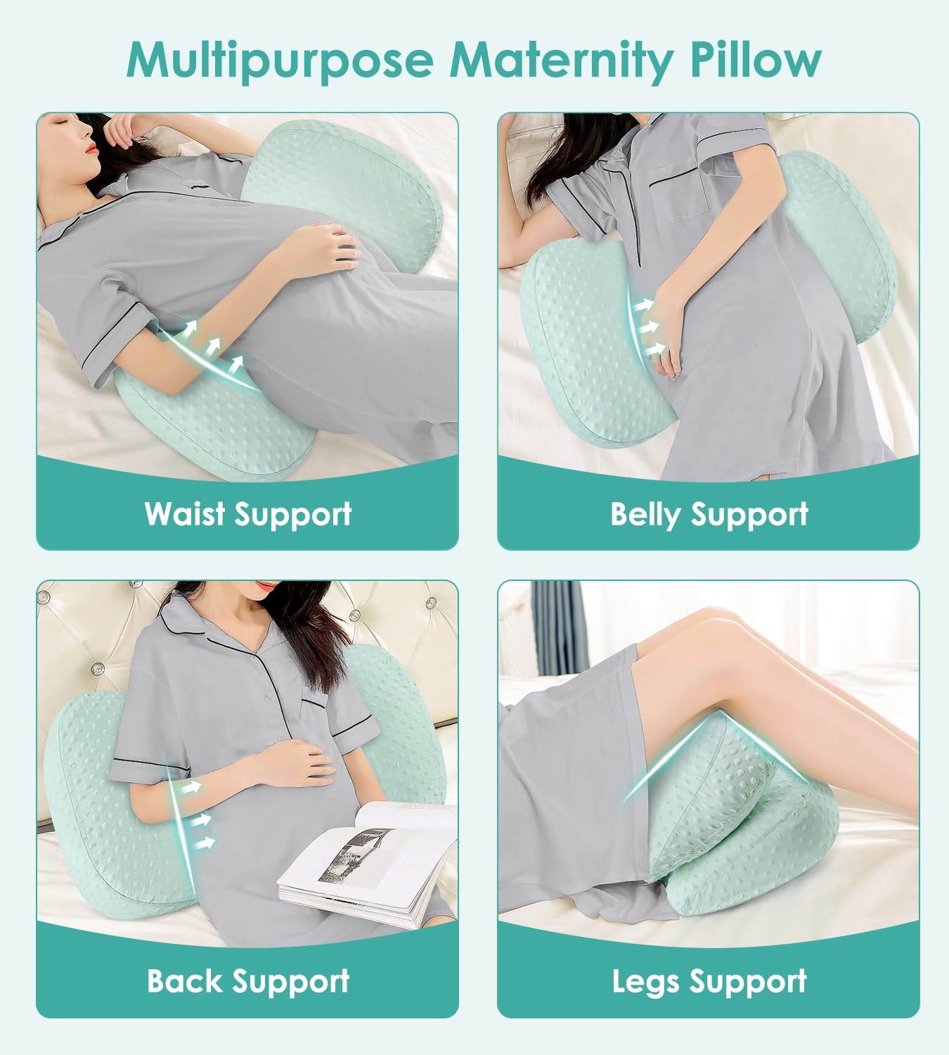 DONAMA pregnancy pillow double-sided design offers versatile support for side, back, or front sleeping