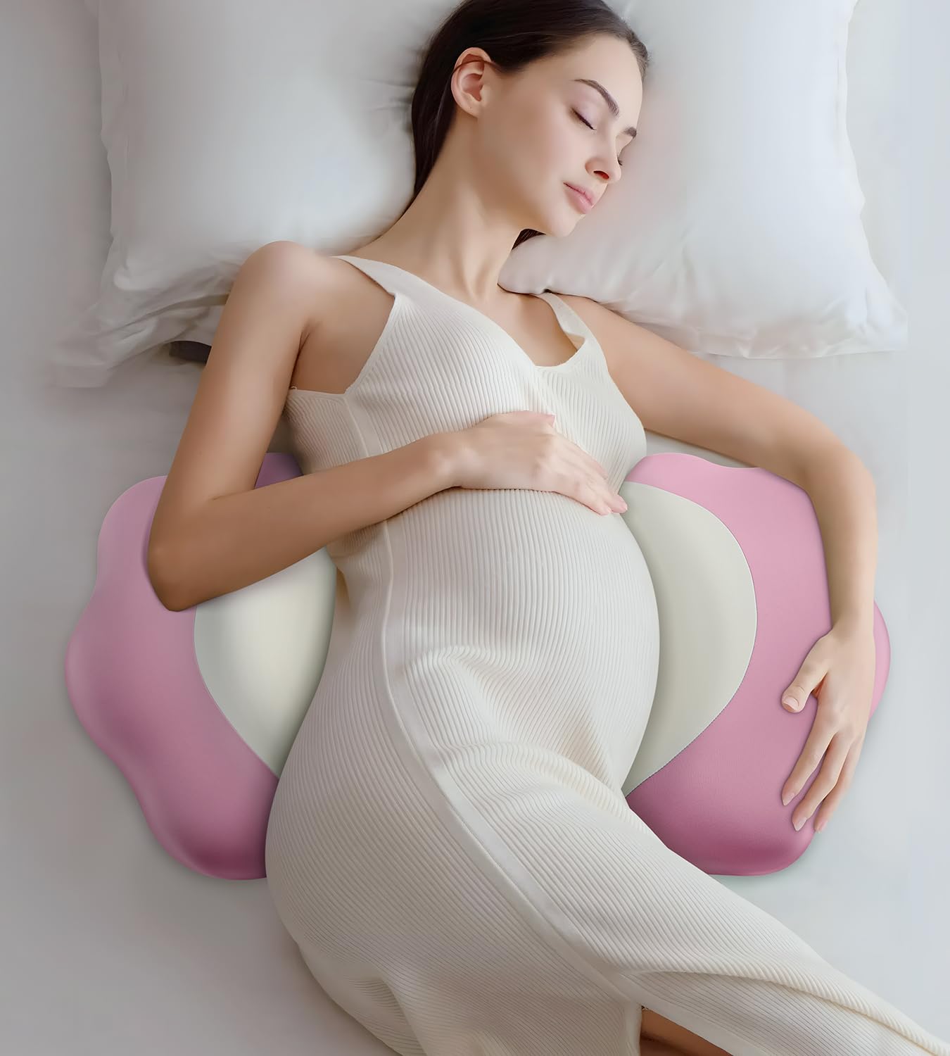 DONAMA pregnancy pillow memory foam core contours for back and belly support.