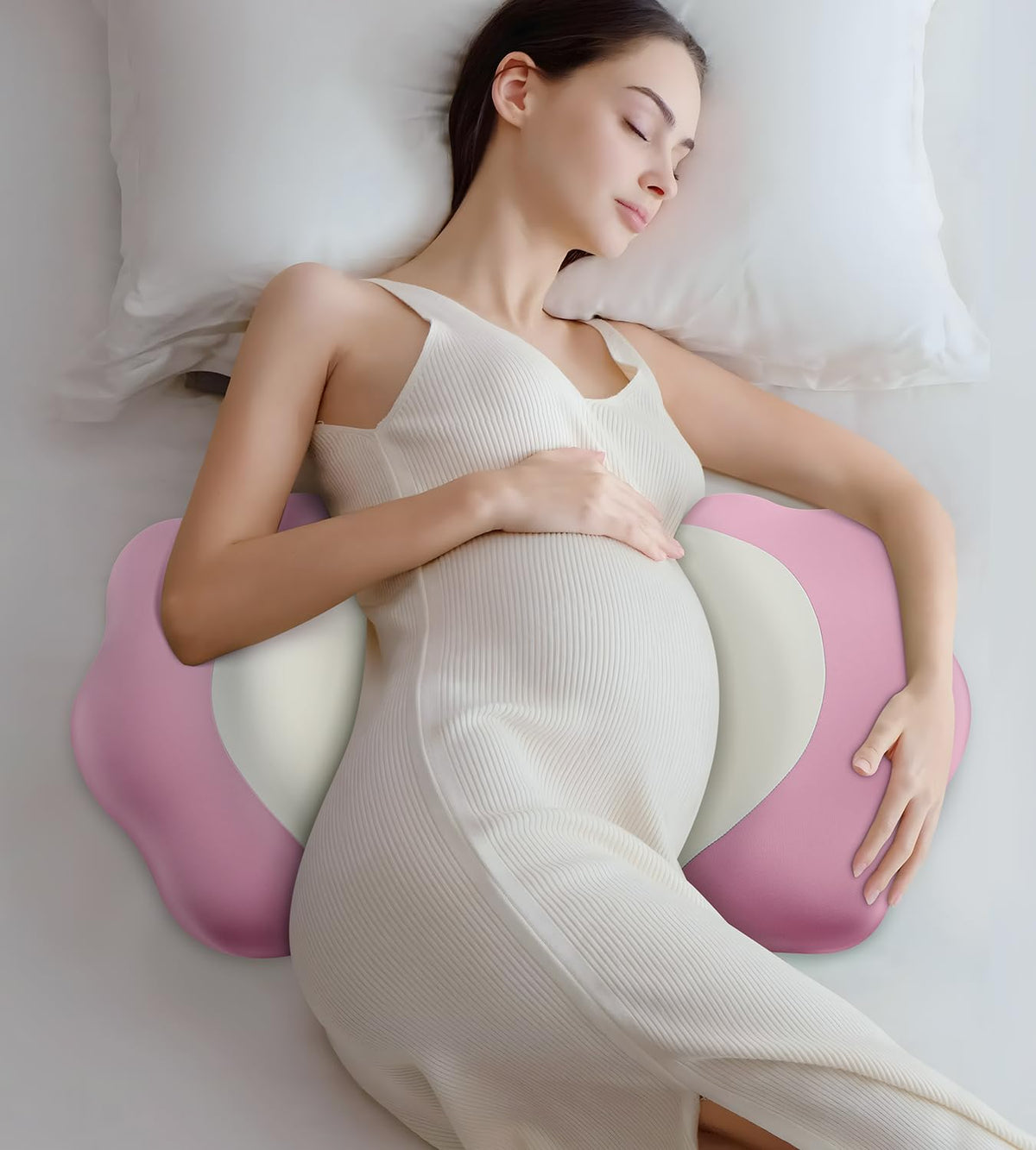 DONAMA pregnancy pillow memory foam core contours for back and belly support.