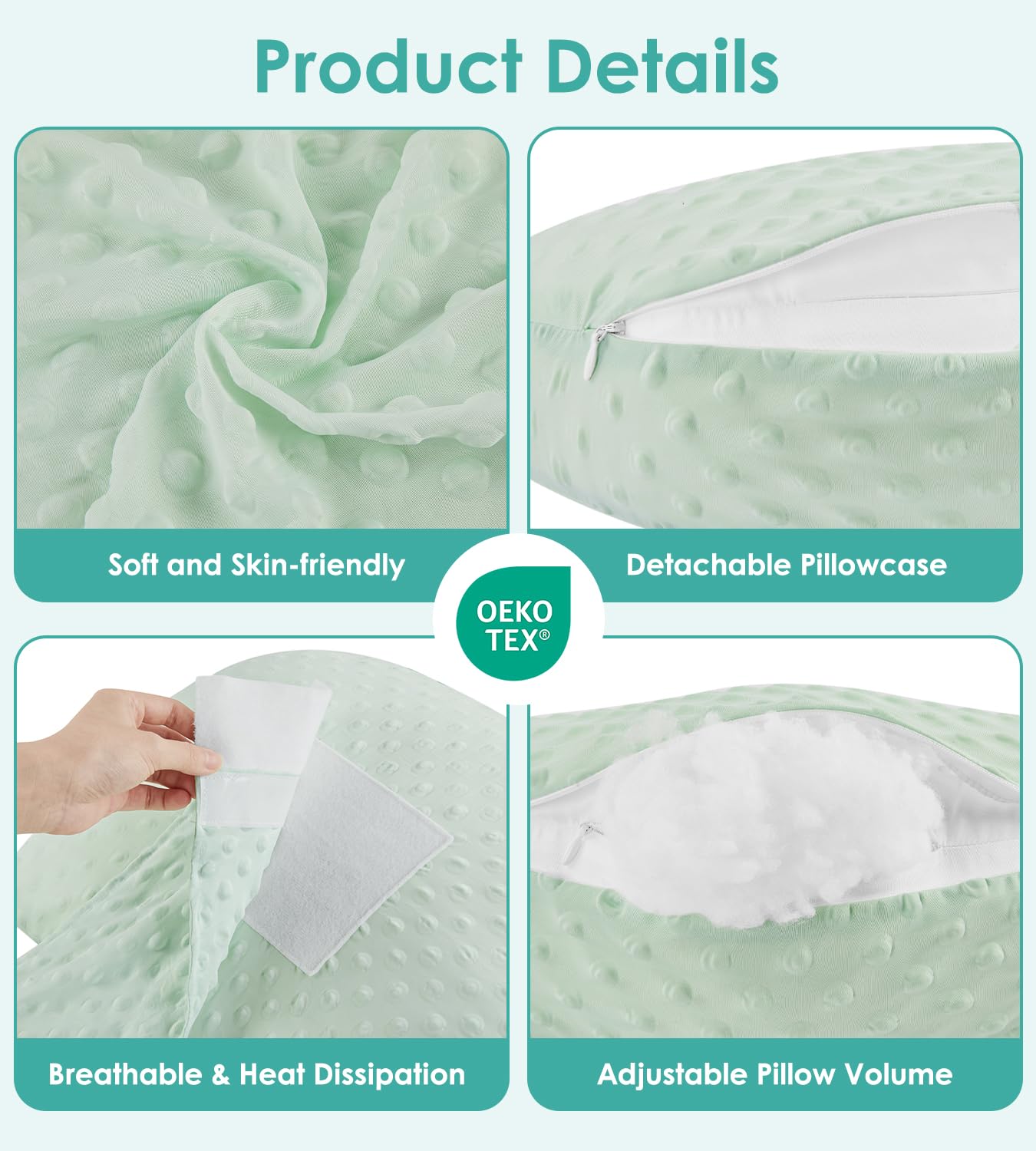 DONAMA pregnancy pillow supports multiple sleeping positions with ergonomic slope for comfort throughout pregnancy