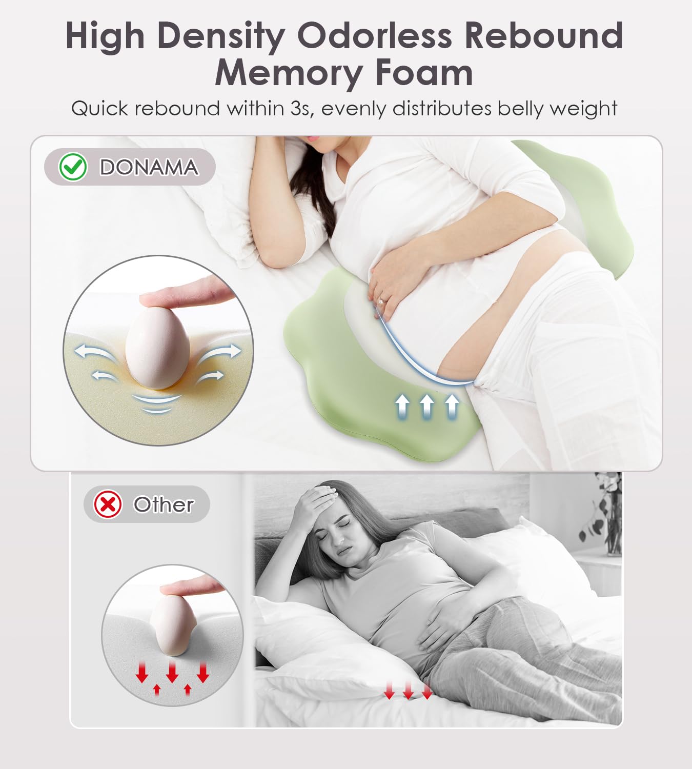 DONAMA pregnancy pillow secure snap design prevents midnight collapses and keeps form.