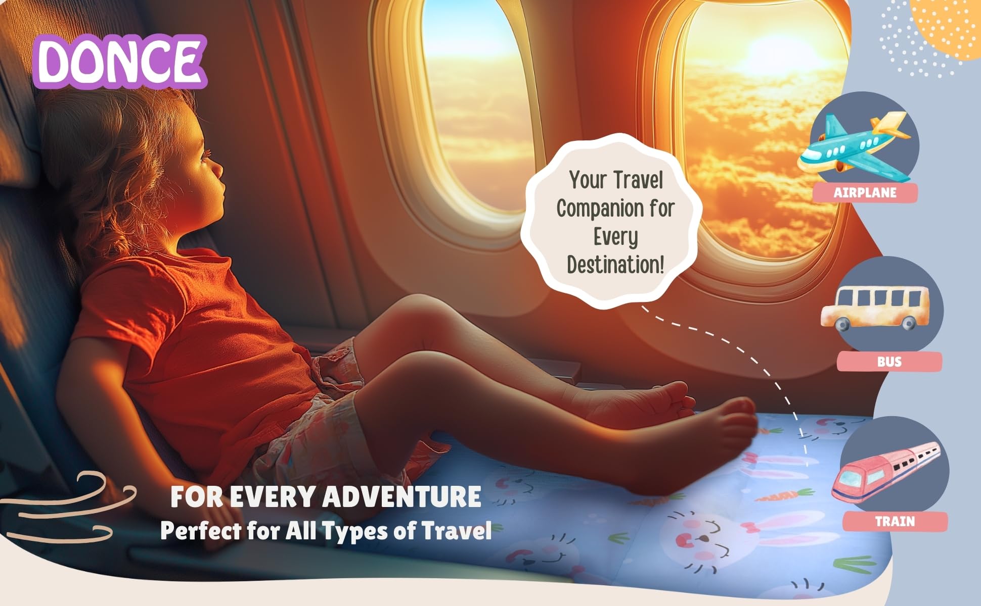 DONCE toddler airplane bed folds compactly for easy carry in luggage.