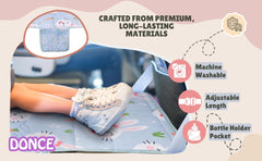 DONCE toddler airplane bed with anti-slip backing stays in place on seats.