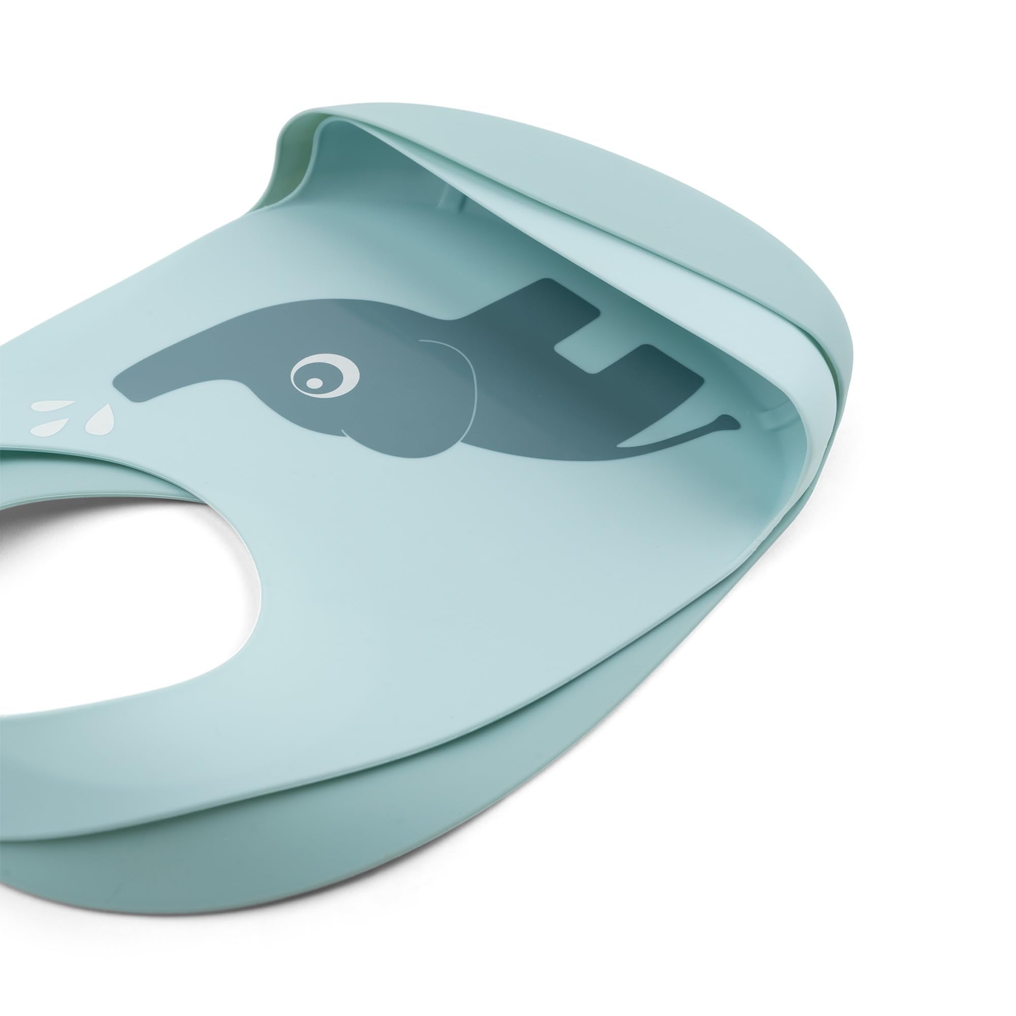 Done by Deer Elphee blue silicone bib is dishwasher-safe and temperature-resistant for easy cleaning.