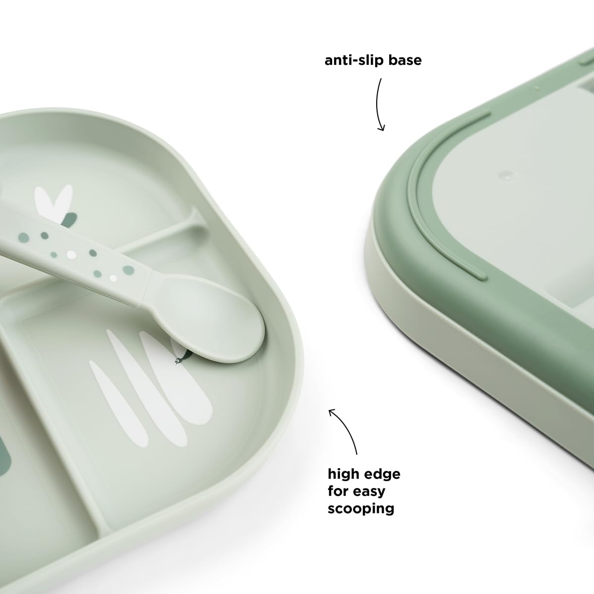 Done by Deer Foodie plate green highlights BPA-free materials for safe meals.