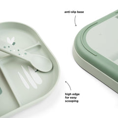 Done by Deer Foodie plate green highlights BPA-free materials for safe meals.