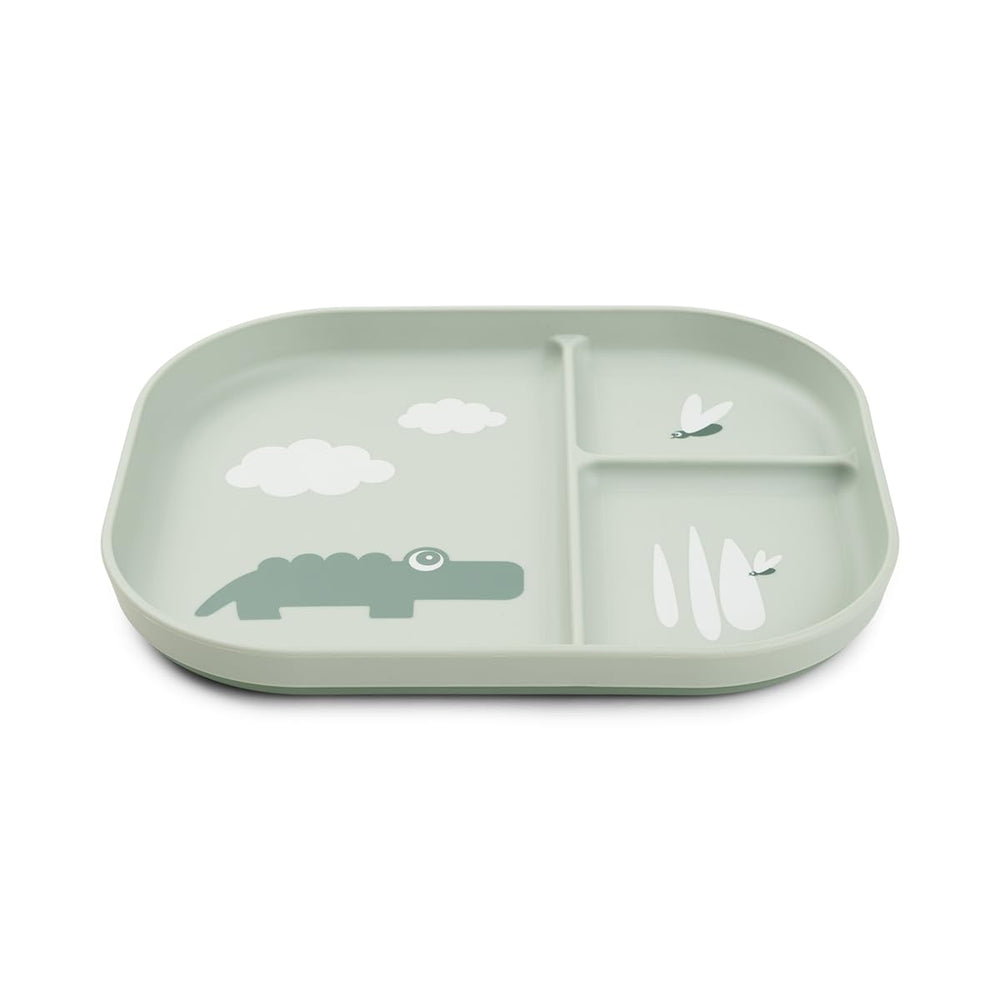 Done by Deer Foodie plate green three sections supports independent eating.