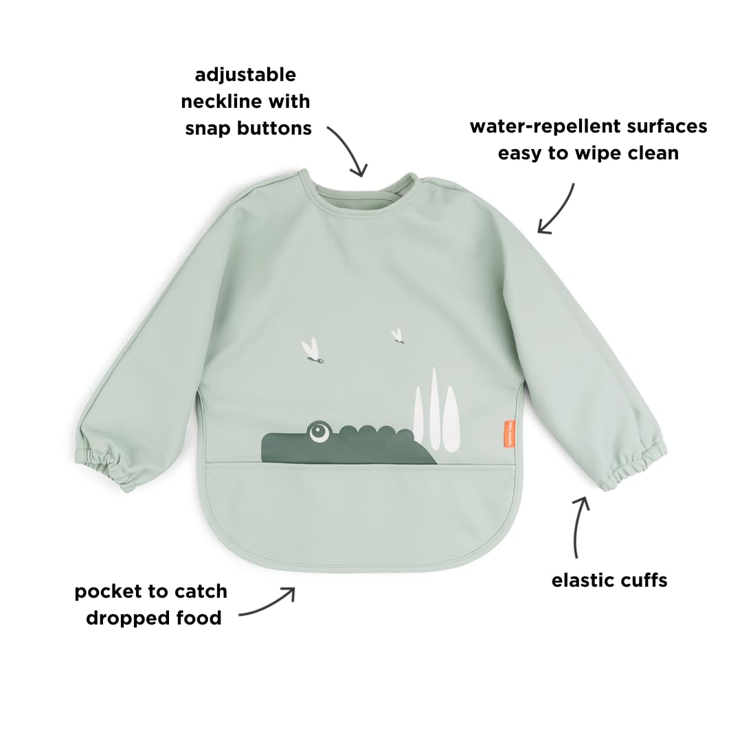Done by Deer pocket mealtime catcher bib closeup highlights crumb-catching functionality