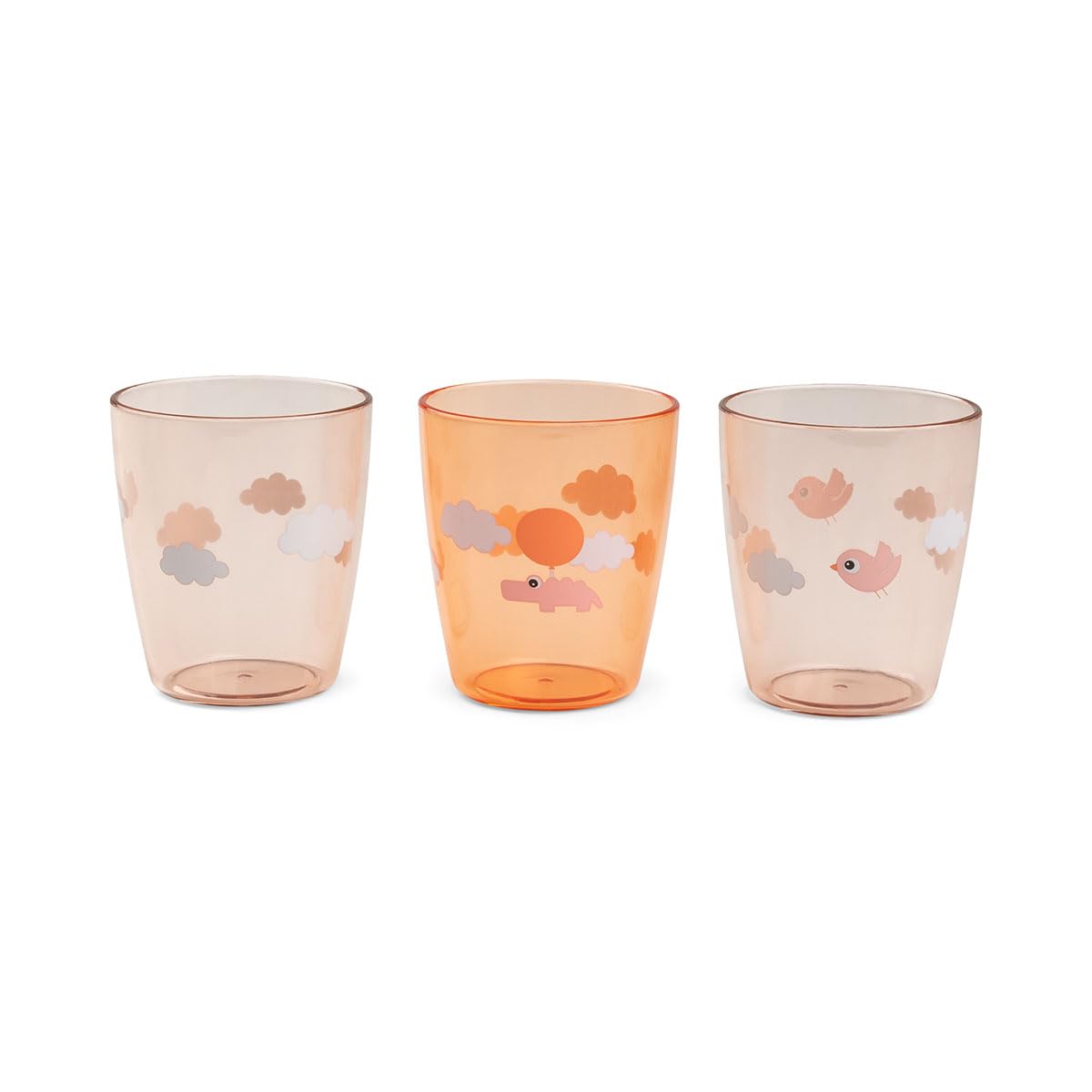 Done by Deer Yummy mini glass with Happy Clouds in papaya colors, toddler-friendly sipping.