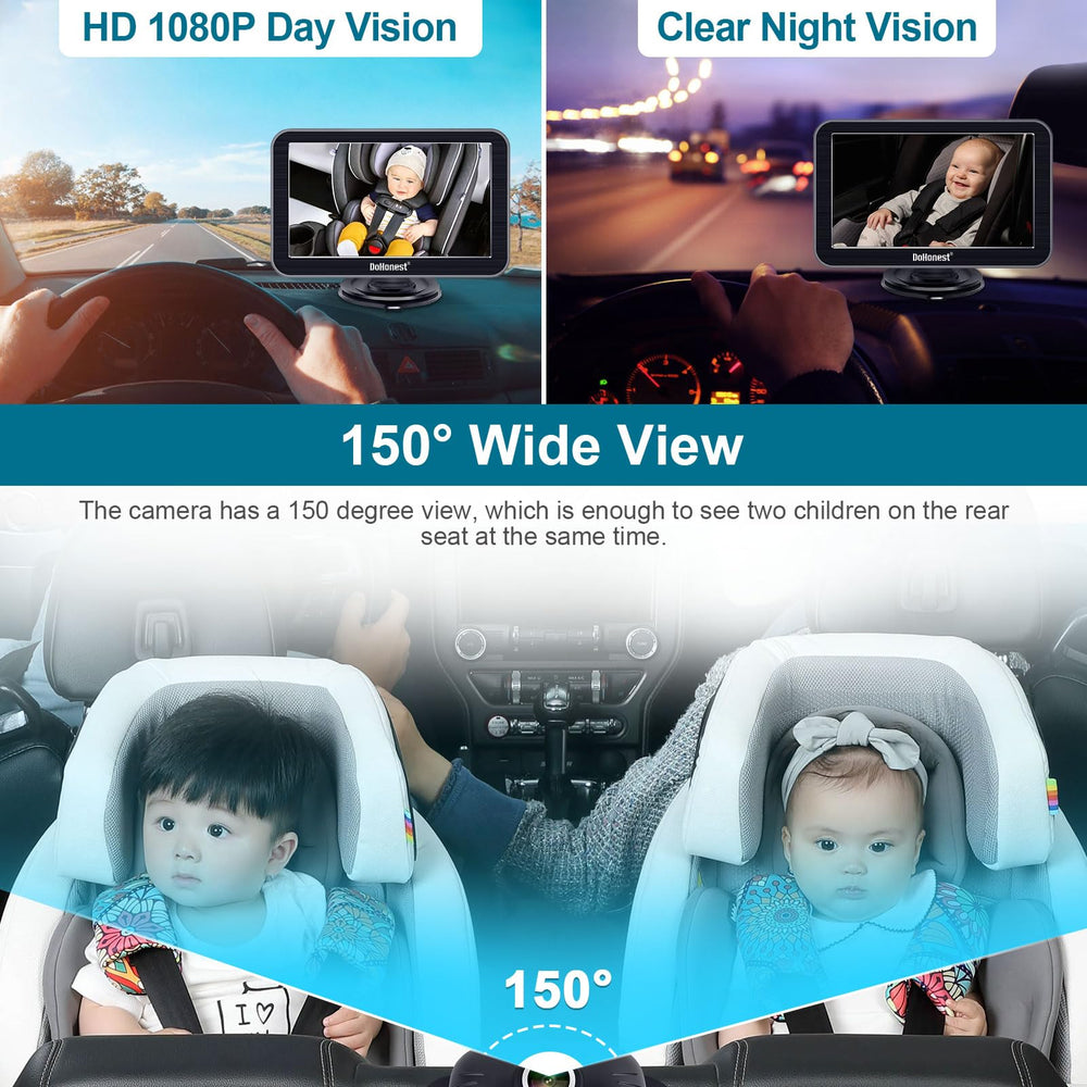 DoHonest wide-angle 150° lens captures expansive rear seating for multi-child monitoring.