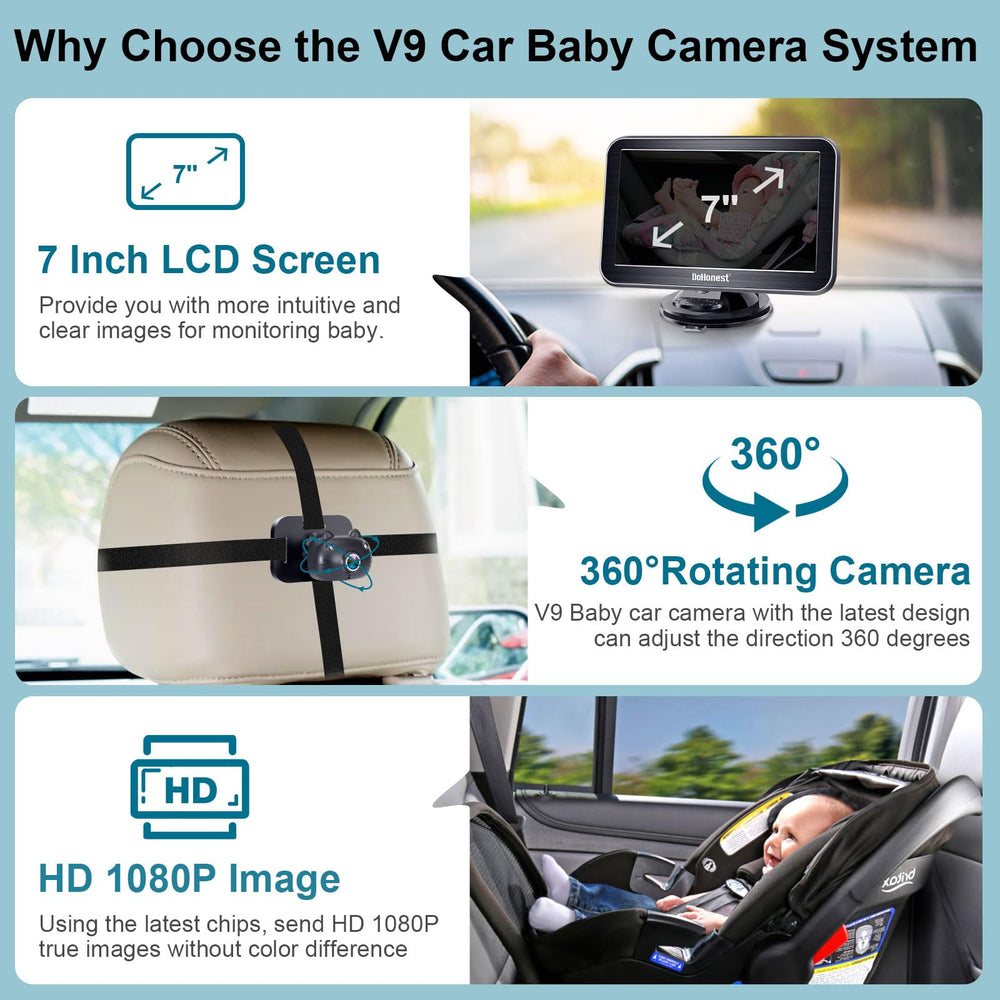 DoHonest 360 rotating camera provides full backseat visibility for safer supervision.