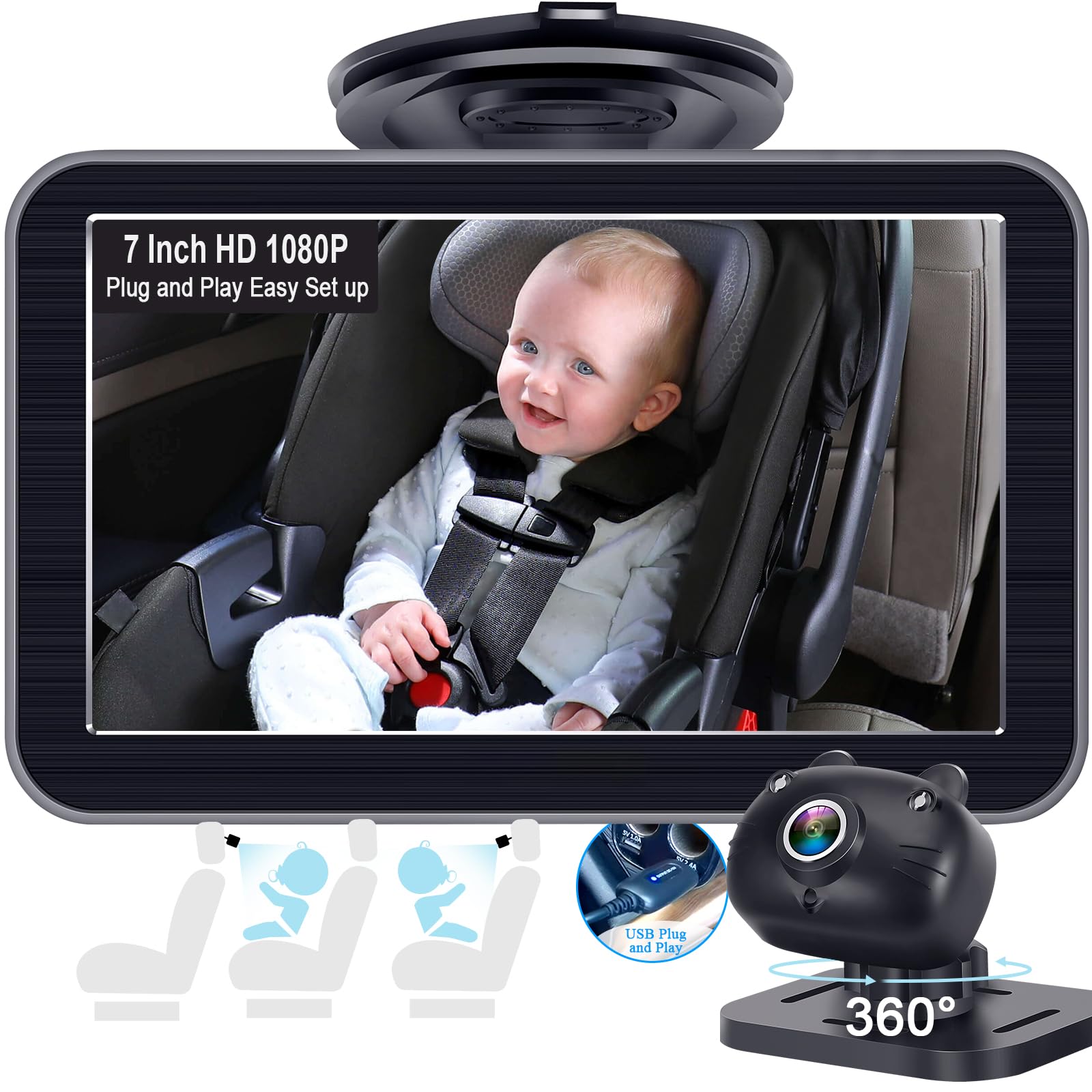 DoHonest baby car camera 7-inch display offers a clear live view for hands-free driving.