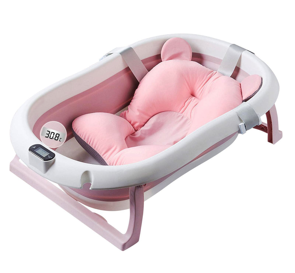 DONJCRUI baby bath foldable tub pink, easy storage.