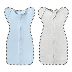 DONOMILO blue-grey transition swaddle with arms-up design promotes calm newborn sleep.