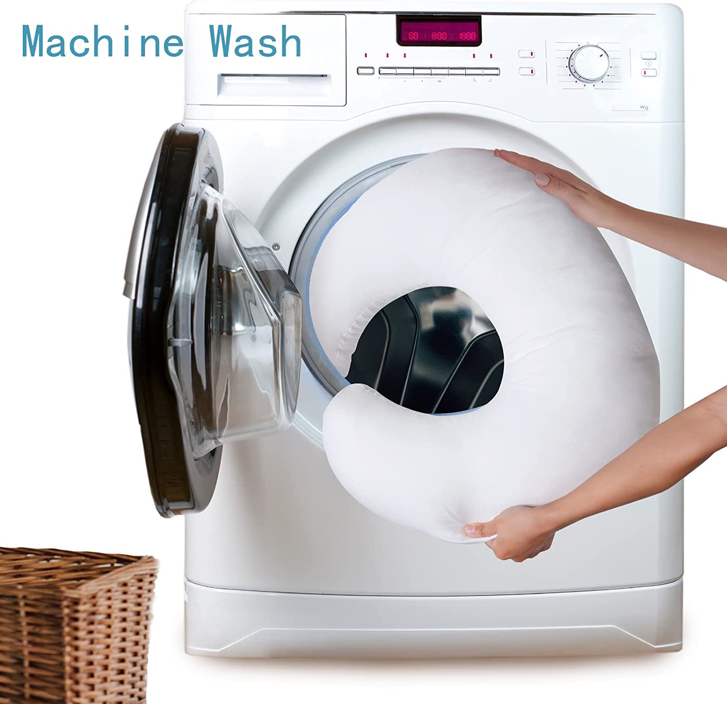 DONOMILO nursing pillow care-wash guide suggests easy machine washing.