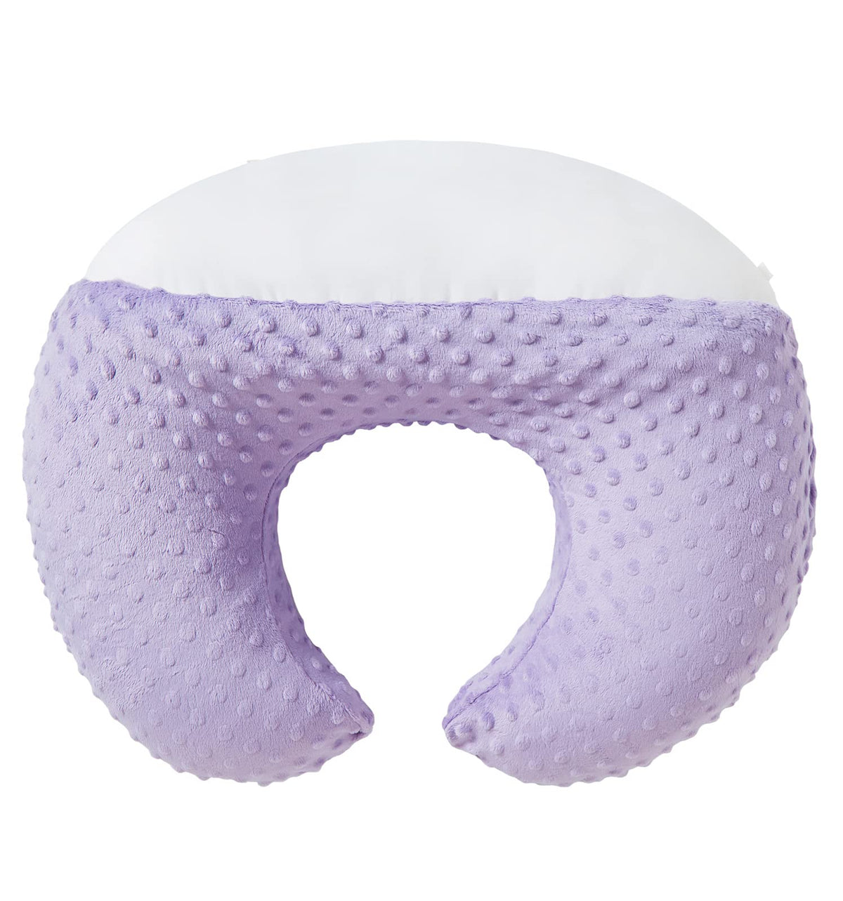 DONOMILO nursing pillow lavender cover close-up with soft dots and breathable fabric.