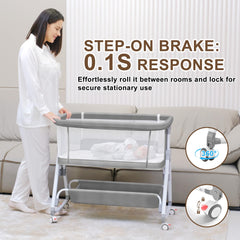 Donpemu bassinet with 7-height adjustment: aligns perfectly with most bed heights.
