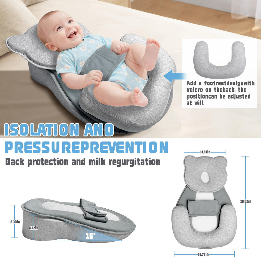 Donpemu reflux pillow with adjustable footrest adapts as baby grows during feeds.