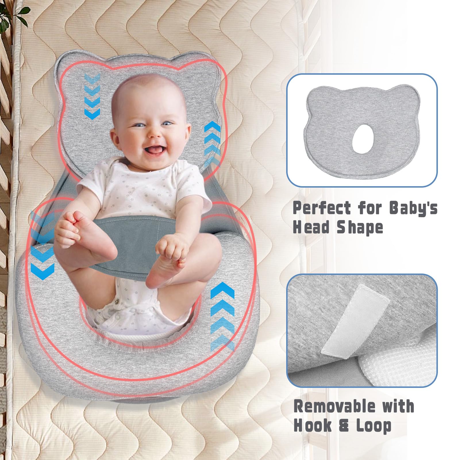 Donpemu reflux pillow removable cover for easy cleaning after spit-up or mess.