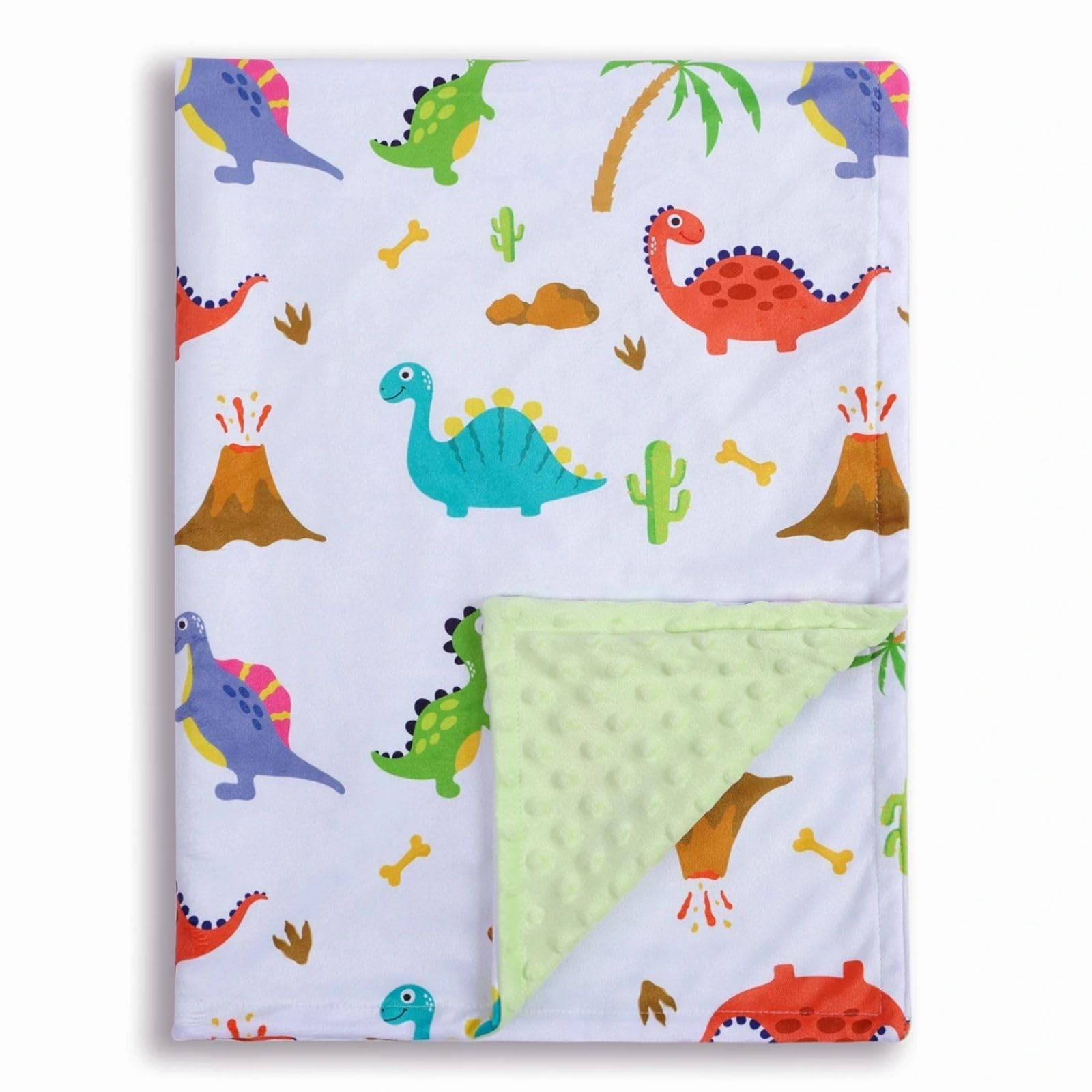 Donsonny baby blanket: soft-minky front with dinosaur print for cozy naps.