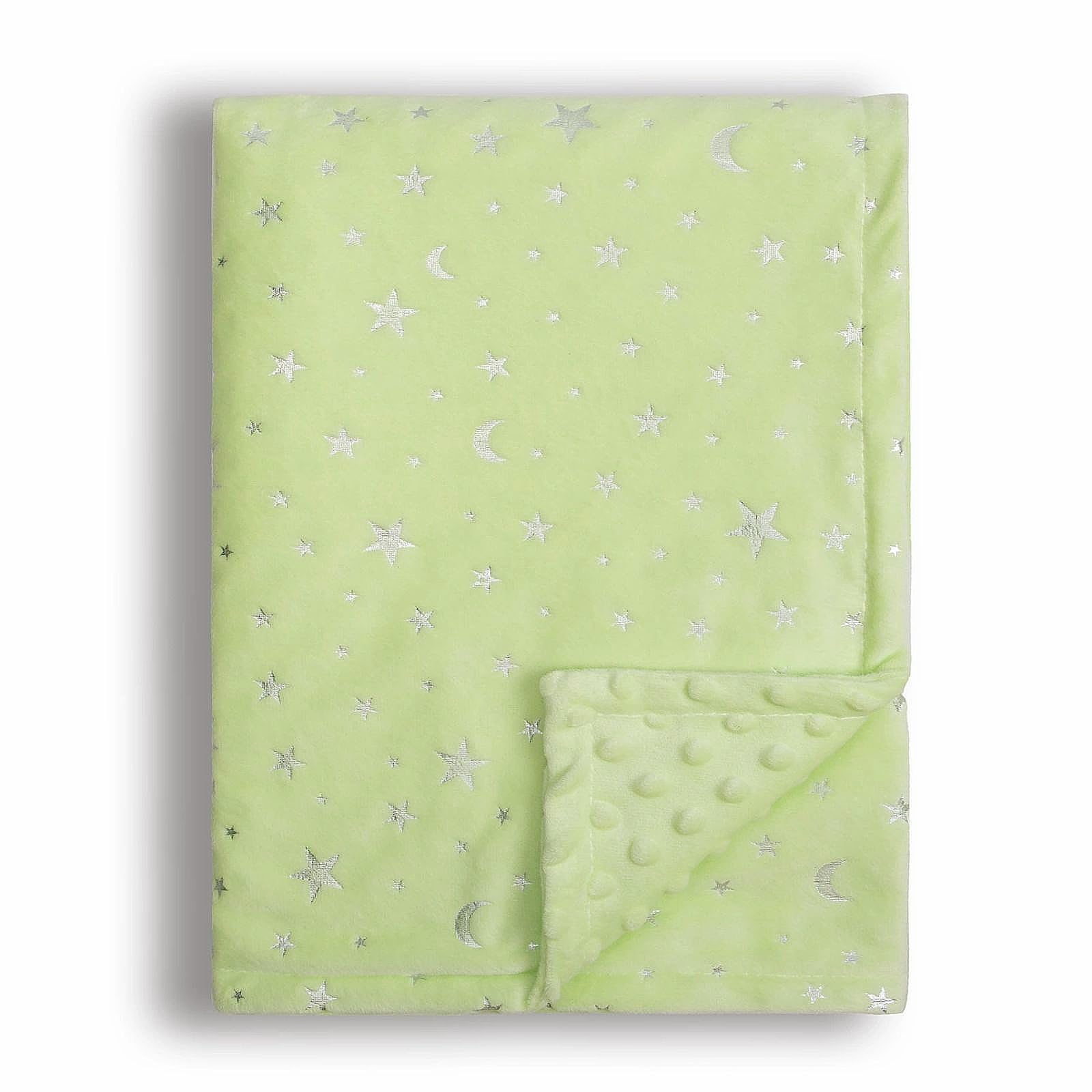 Donsonny baby blanket star-moon print on green front for peaceful sleep