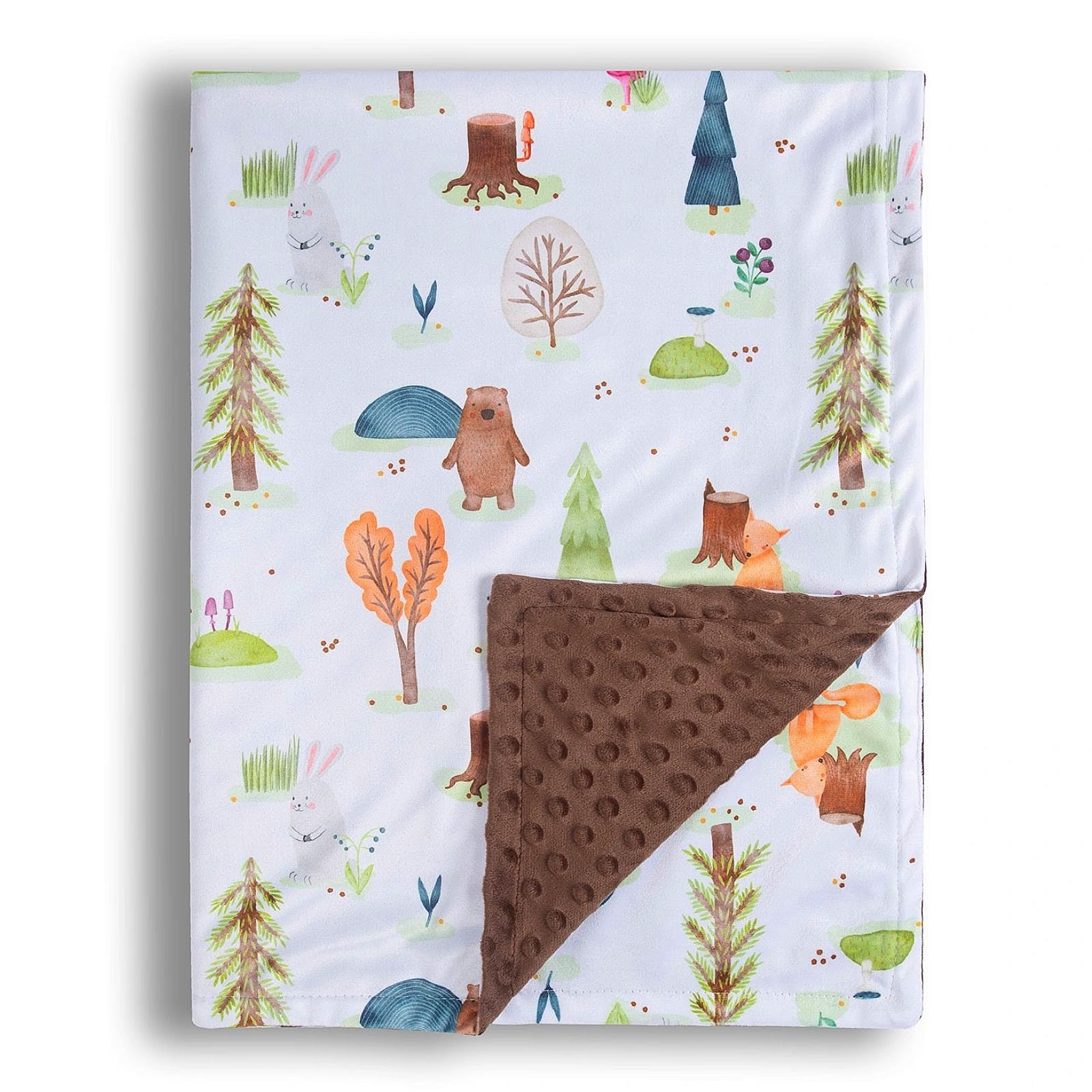 Donsonny forest bear blanket folded on bed shows cozy nap-time warmth.