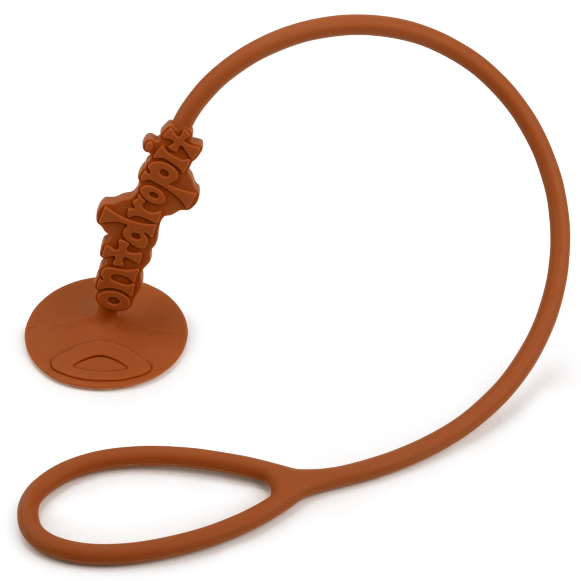 Don't Drop It silicone suction strap tether on a high chair, preventing spills.